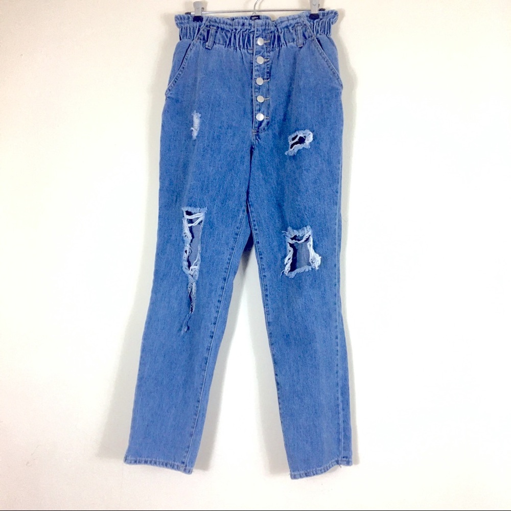 F21 Paper Bag High Waist Distressed Jeans